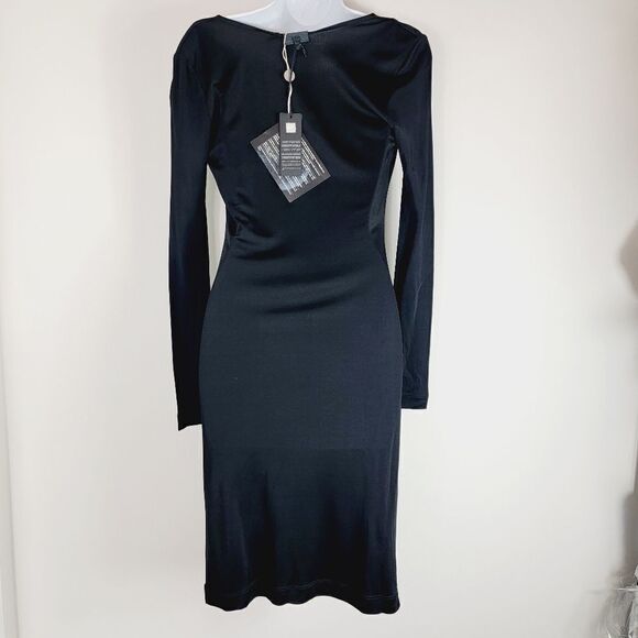 Just Cavalli Black Square Neck Bodycon Dress Animal Print Neckline Size S NWT - Picture 3 of 14